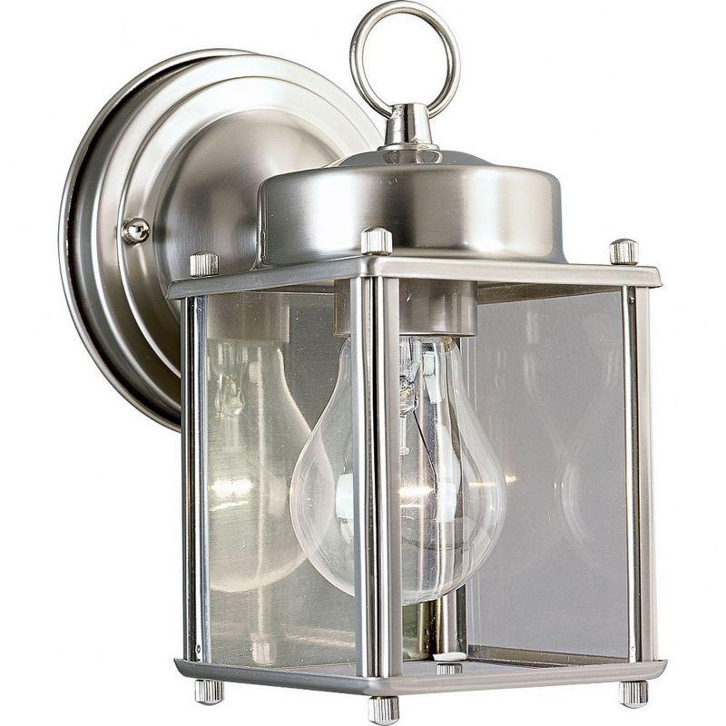 Progress Lighting, Flat Collection, 1-Light Outdoor Wall Lantern, Brushed Nickel, Clear Glass Shade