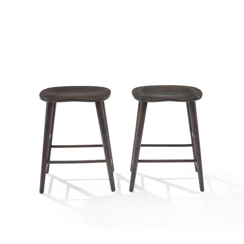 Crosley Maddox 2pc Counter Height Barstool Set Slate: Rubberwood Frame, 24" Seat, Backless Design