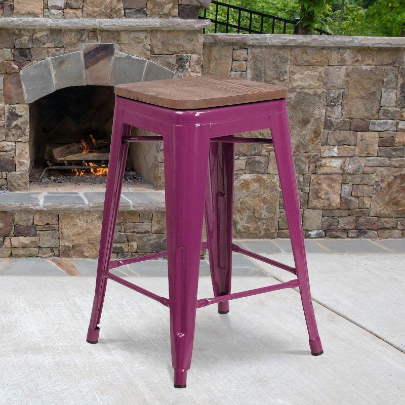 Flash Furniture 24" High Backless Purple Counter Height Stool with Square Wood Seat