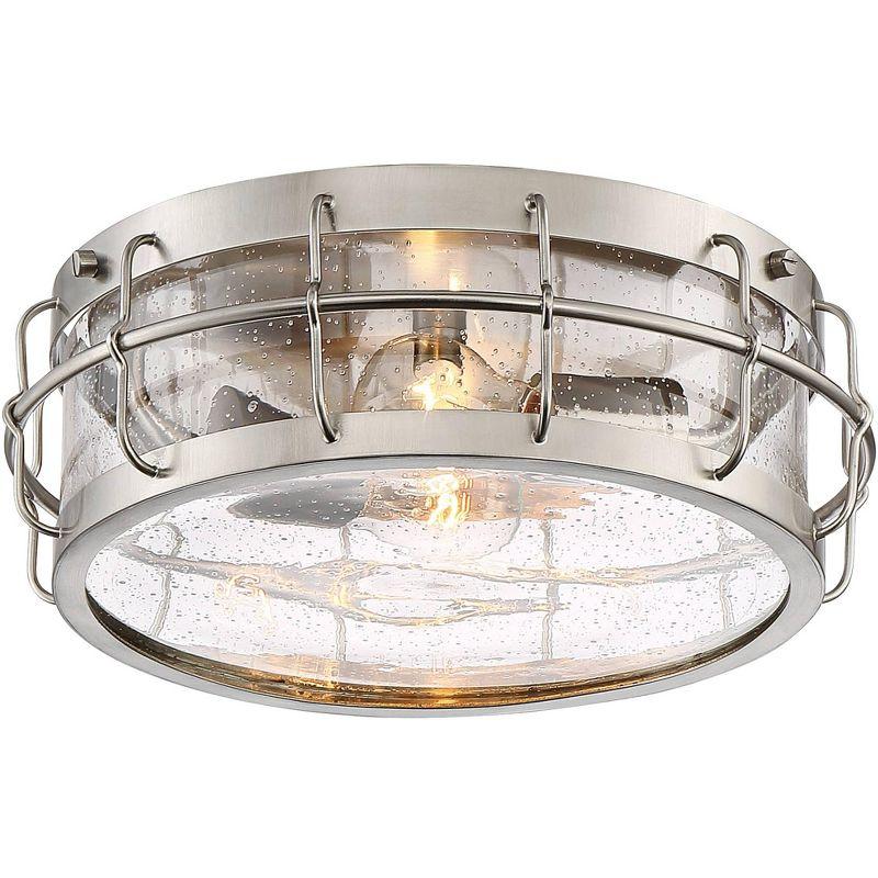 16" Satin Nickel Glass Drum Flush Mount Ceiling Light