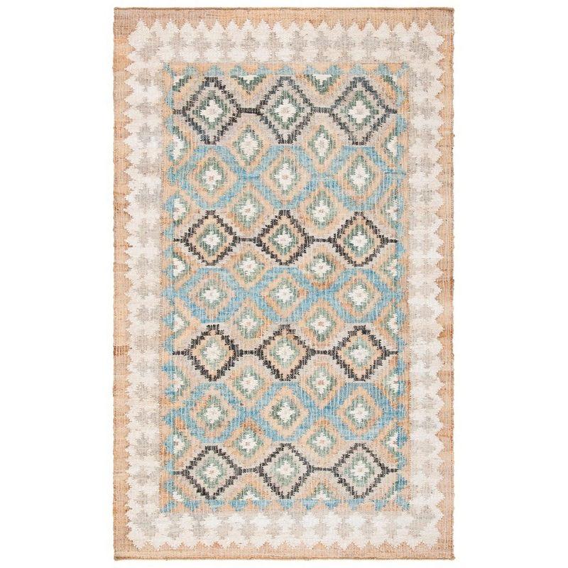 Handmade Blue Wool Square Flat Woven Area Rug