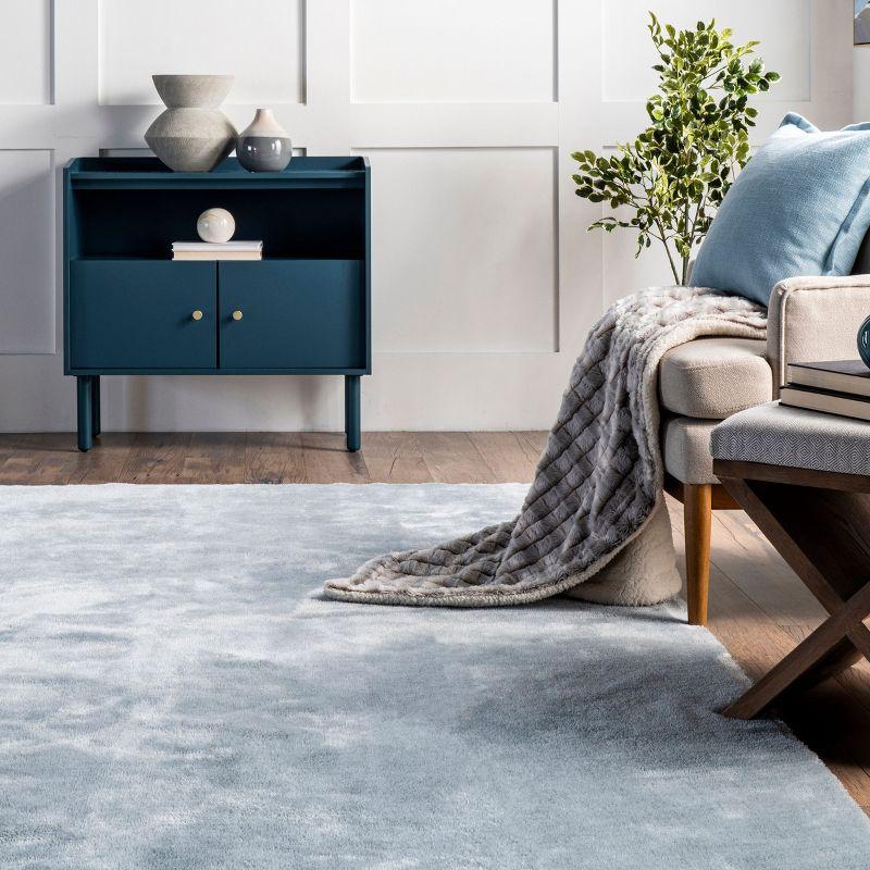 nuLOOM 3' x 5' Cozy Plush SuperiorWash Area Rug, Machine Washable, Non-Slip, Soft Fluffy Shag Carpet for Living Room Bedroom Nursery, Loni Light Blue
