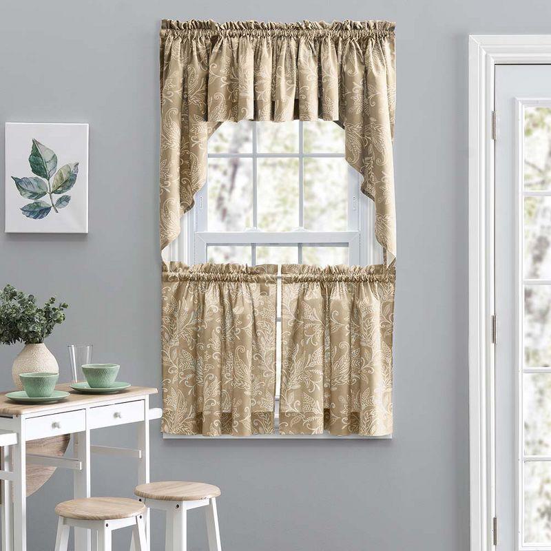 Ellis Curtain Lexington Leaf Pattern on Colored Ground Tailored Valance 58"x15" Tan