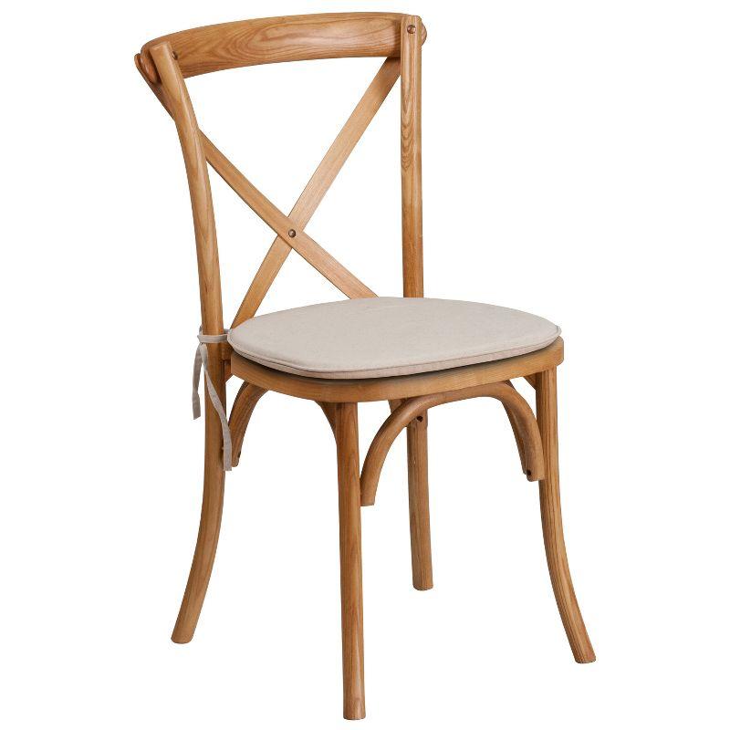 Elegant Oak Wood Cross Back Side Chair with Beige Cushion