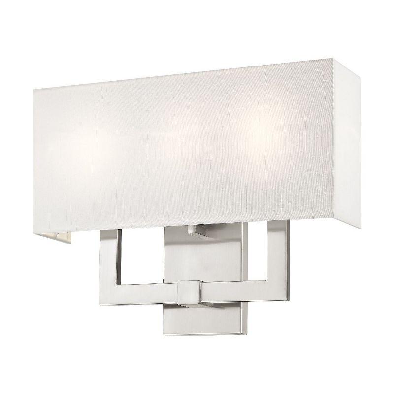 Brushed Nickel 3-Light Sconce with Off-White Fabric Shade