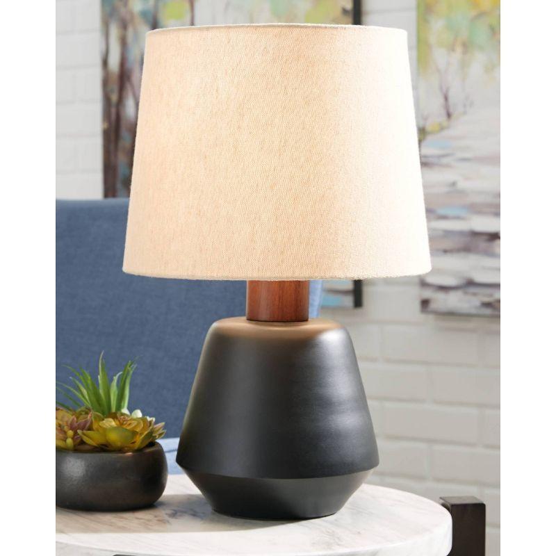 Ancel Metal Table Lamp Black/Brown - Signature Design by Ashley: Modern Accent Lamp, UL Listed, Drum Shade