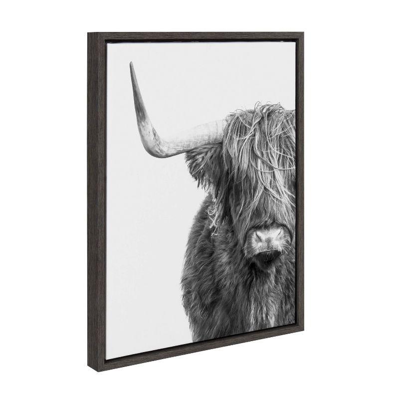 18" x 24" Sylvie Highland Cow Framed Canvas by Amy Peterson Gray: Wall Art Decor, Animal Theme - Kate & Laurel