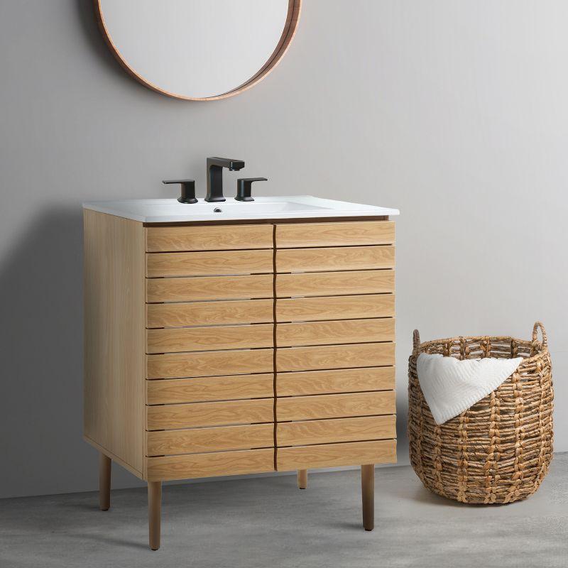 Aubert 30" Slat Modern Farmhouse 2-Shelf Bath Vanity Cabinet Only (Sink Basin not Included)