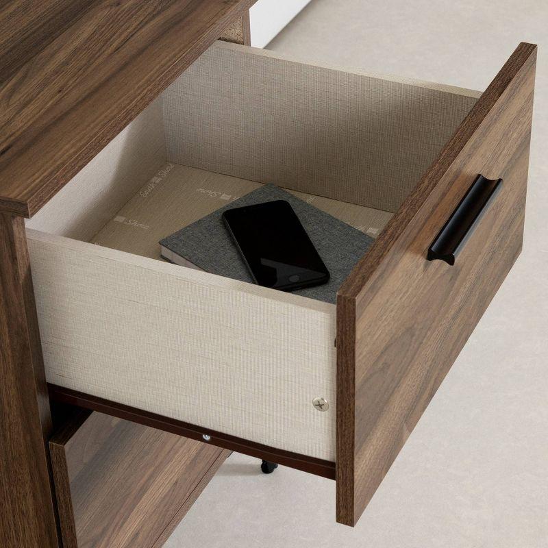 South Shore Musano Nightstand Natural Walnut: Modern Urban Bedside Table with Metal Handles & Legs, 2 Drawers