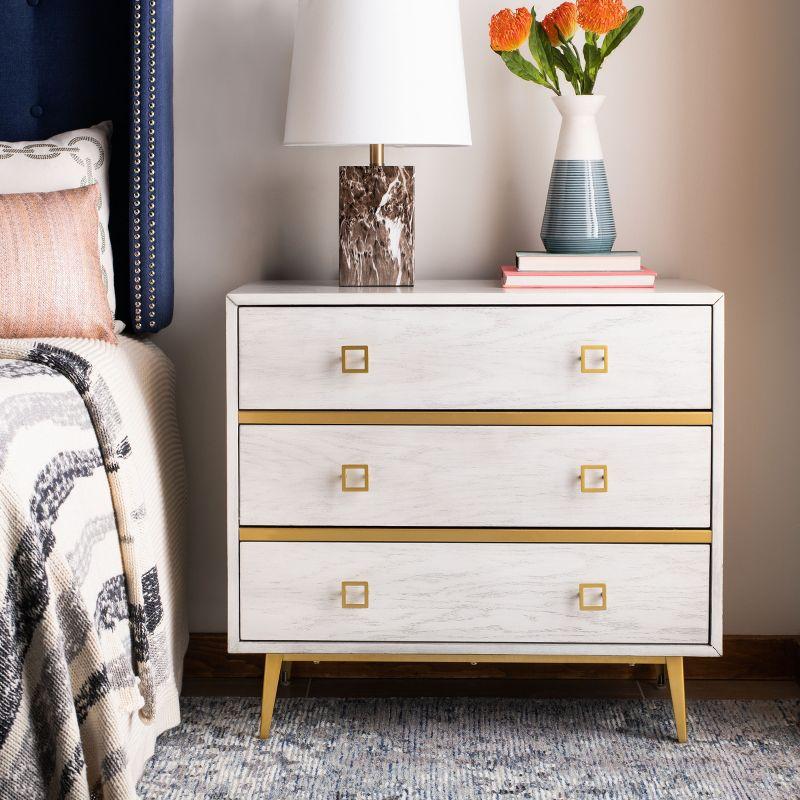 Katia 3 Drawer Chest - CHS6413 - White Wash/Gold - Safavieh