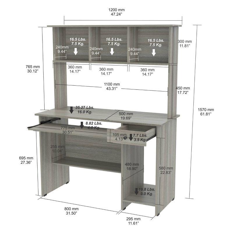 Computer Work Center with Hutch Gray - Inval: Melamine, MDF, Slide-Out Keyboard Tray