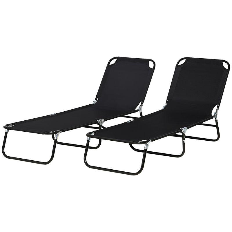 Outsunny Folding Chaise Lounge Pool Chairs, Set of 2 Outdoor Sun Tanning Chairs, Five-Position Reclining Back, Steel Frame & Oxford Fabric, Black