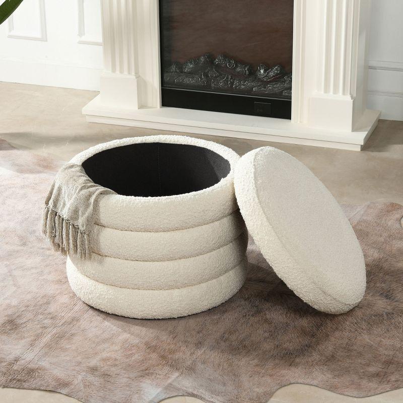 NicBex Modern 19" Round Storage Ottoman Wood Footstools with Boucle Fabric for Bedroom and Living Room, White