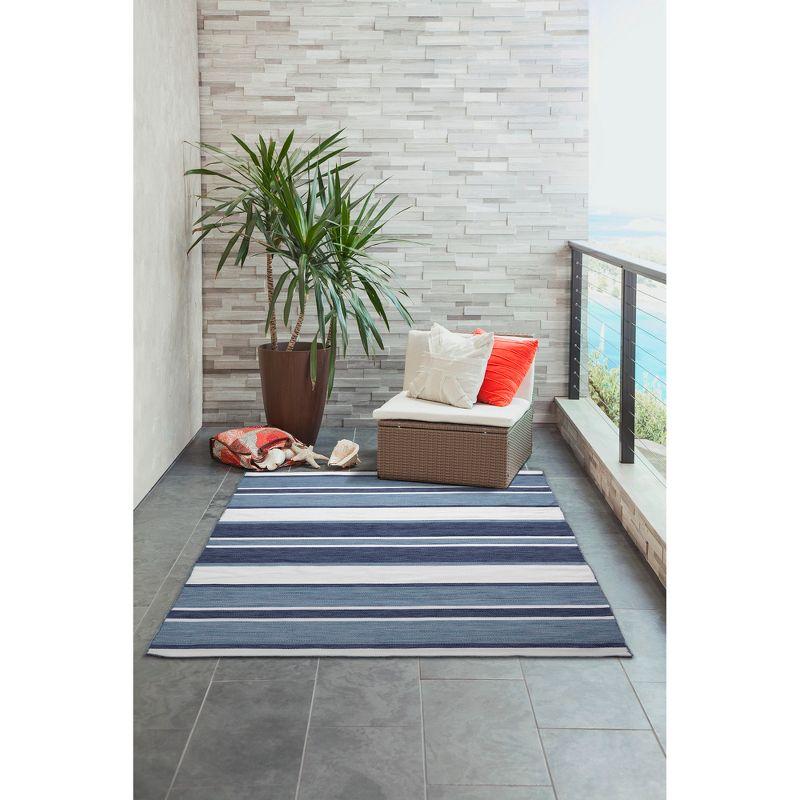 Handmade Reversible Flatweave Synthetic Rug 6' x 9' in Blue Stripe