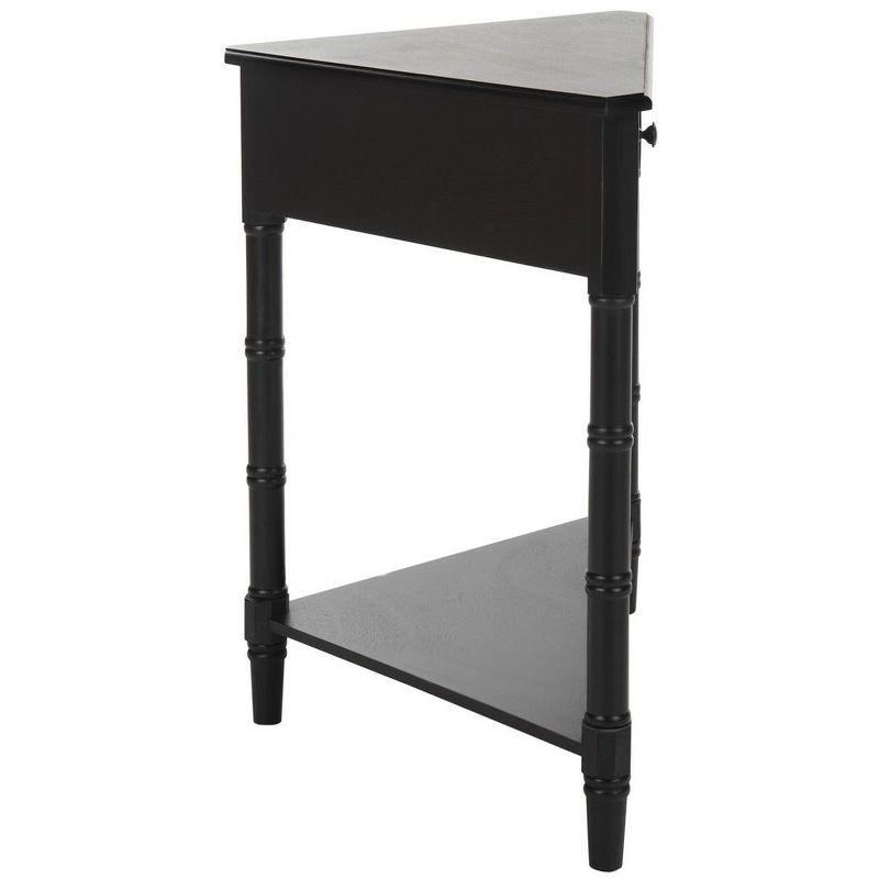 Bamboo-Inspired Triangular Pine Wood Corner Console with Drawer - Black