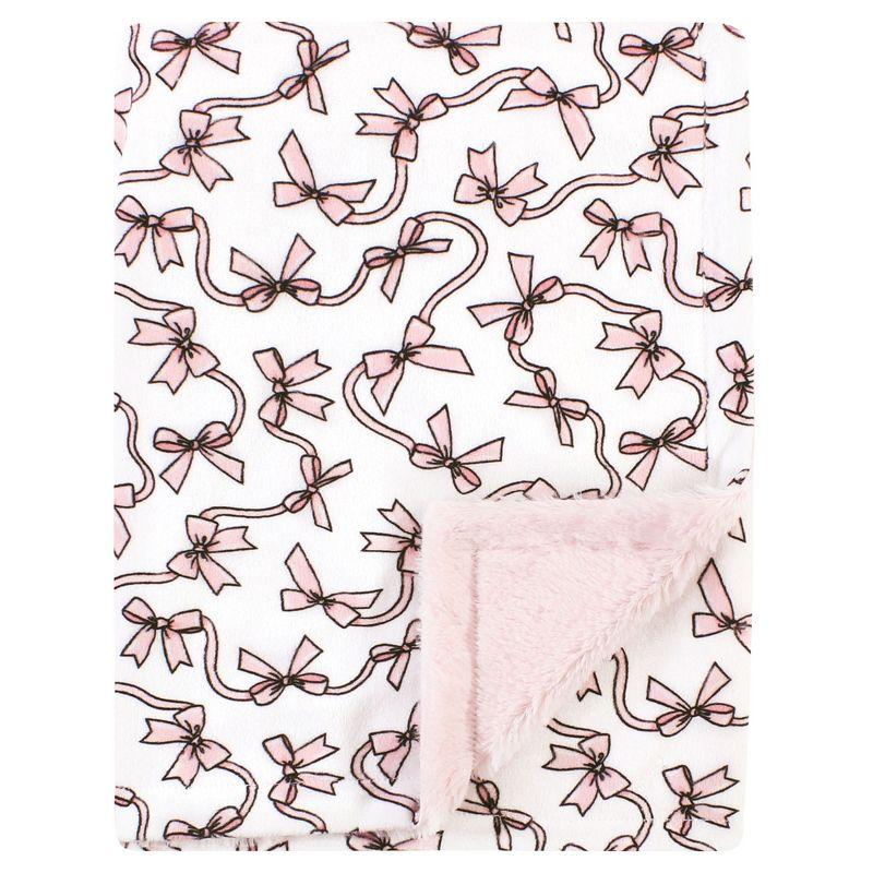 Pink Bow Baby Girls' Plush Throw Blanket with Furry Binding