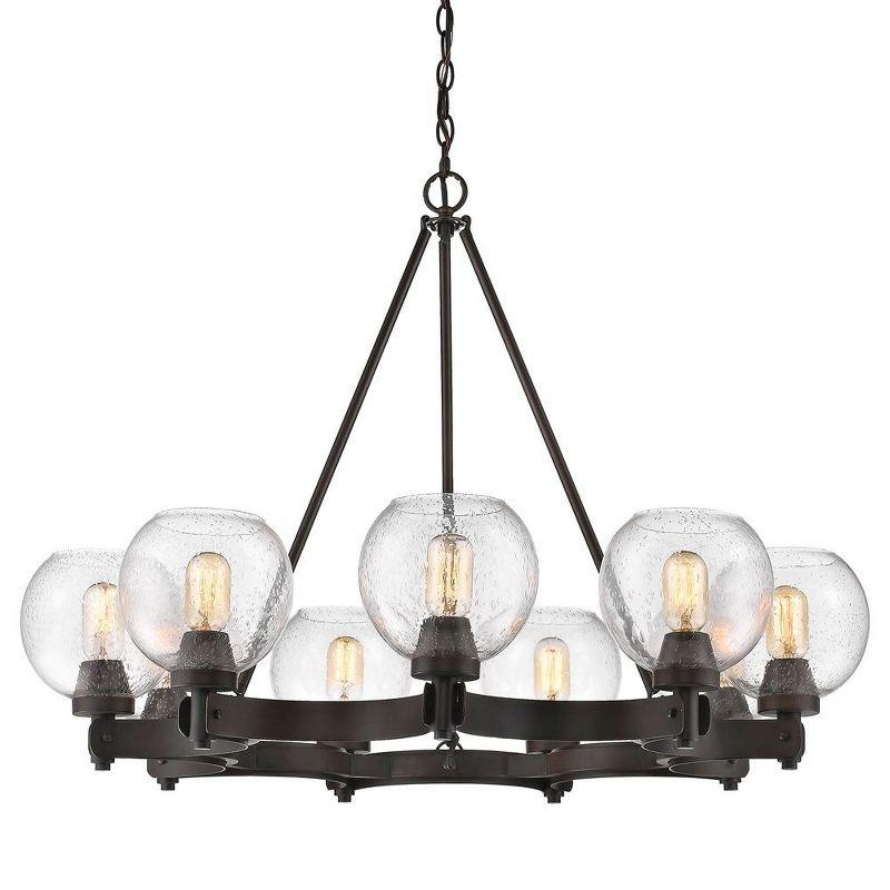 Galveston Rubbed Bronze 9-Light Chandelier with Seeded Glass