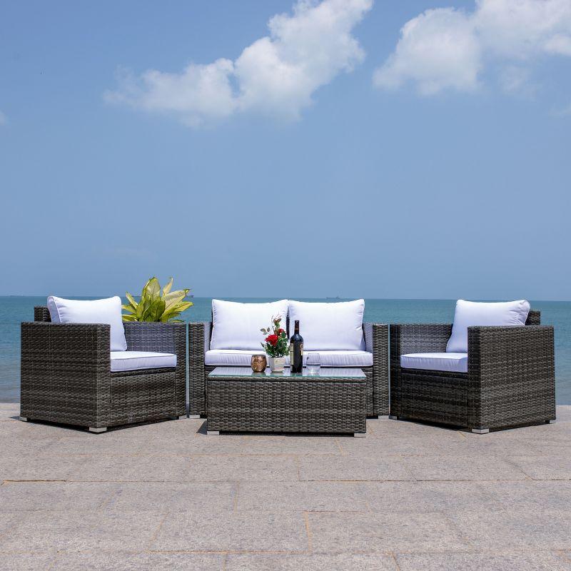 Machie 4Pc Living Set - Indoor/Outdoor - PAT7508 - Grey Brown/White - Safavieh