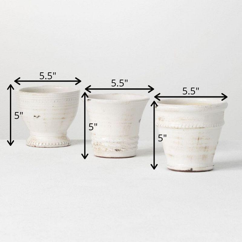 Set of 3 Distressed White Ceramic Planters