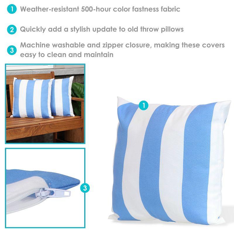 Sunnydaze Indoor/Outdoor Weather-Resistant Polyester Square Decorative Pillow Cover Only with Zipper Closure - Beach Bound Stripe - 2pk