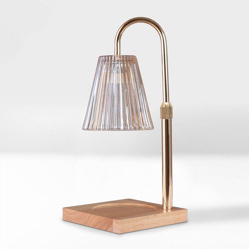 Sparoom Candle Lamp Warmer Crystal Ribbed Shade: Electric Glass Warmer, Contemporary Decor, Rose Gold