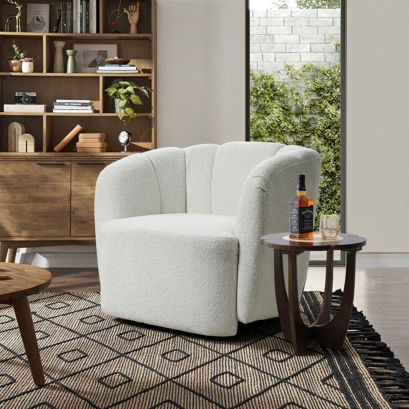 LuxenHome Modern Upholstered Ivory Boucle Swivel Barrel Accent Chair Beige