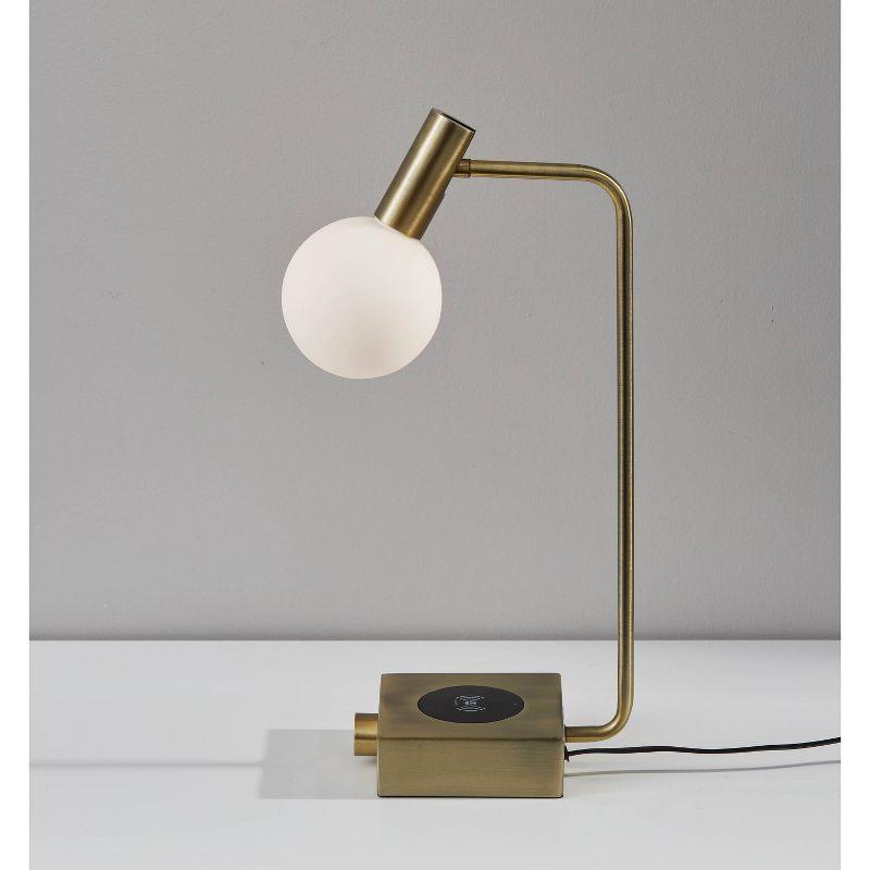 Windsor Charge Table Lamp Antique Brass (Includes LED Light Bulb) - Adesso: Mid-Century Modern, ETL Listed, USB Port