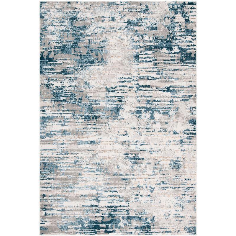 4' x 6' Blue and Cream Abstract Synthetic Area Rug