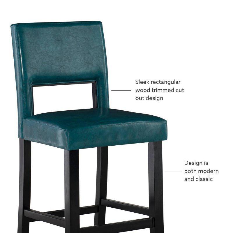 Linon 24" Vega Padded Back and Seat Faux Leather Counter Height Barstool Hardwood Blue: Upholstered, Stained Finish, Foam Fill