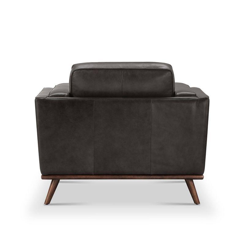 Nikki Mid-Century Modern Gray Genuine Leather Armchair with Walnut Wood Trim