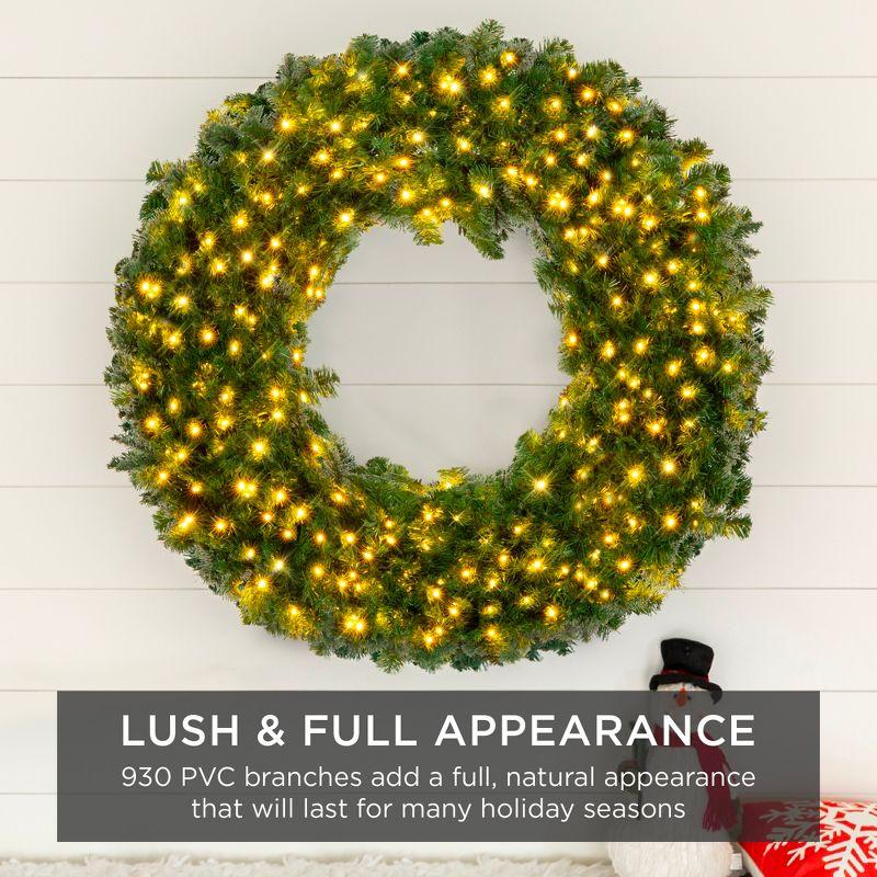 Best Choice Products Artificial Pre-Lit Fir Christmas Wreath Decoration w/ LED Lights, Power Plug-In