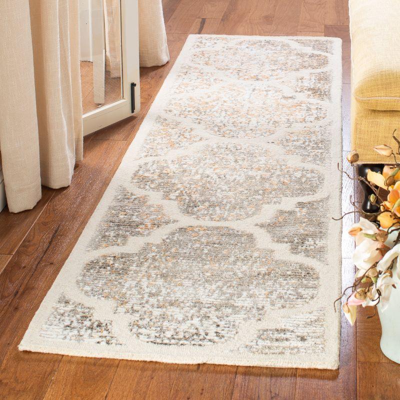 Ivory and Gold Handmade Wool and Viscose Runner Rug