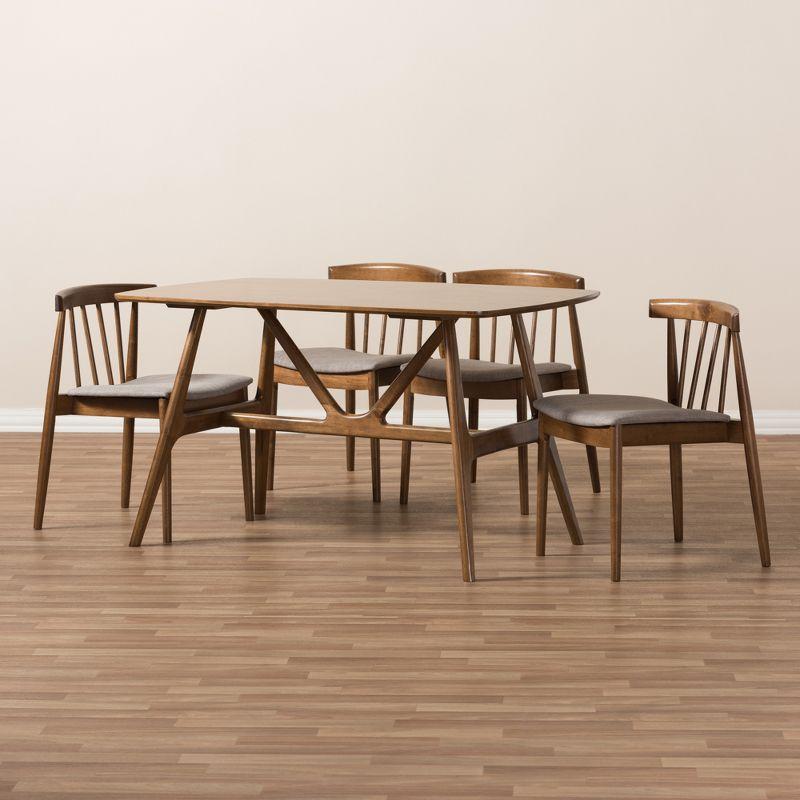 5pc Wyatt Midcentury Modern Dining Set with Solid Rubberwood & Polyester Seats - Baxton Studio