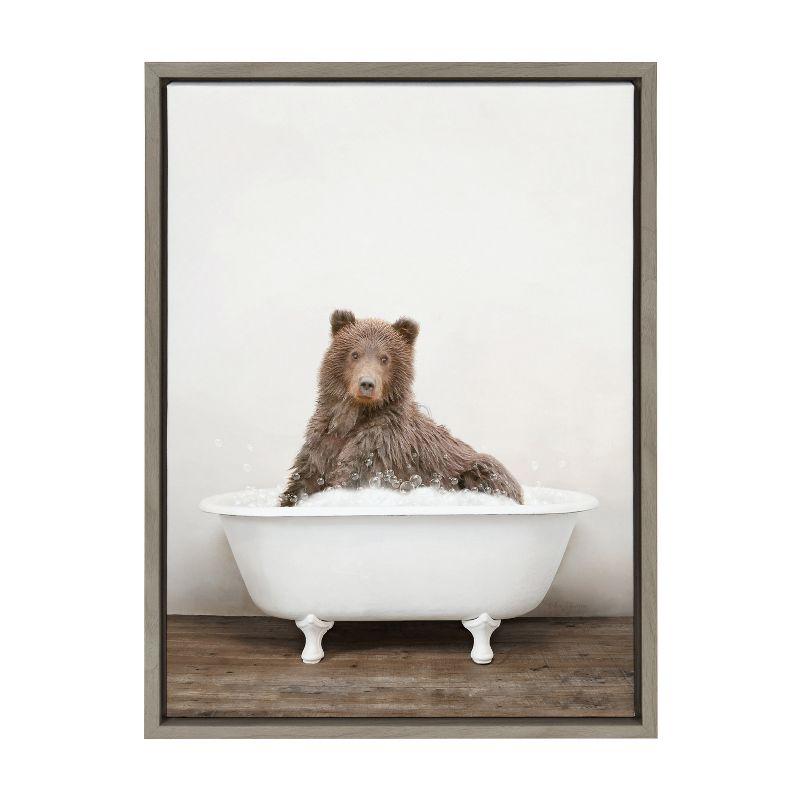 18" x 24" Sylvie Bear Rustic Bubble Bath Framed Canvas by Amy Peterson - Kate & Laurel All Things Decor