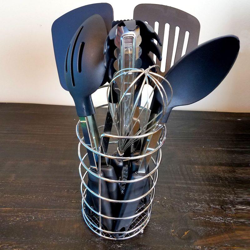 Gibson 9-Piece Black and Silver Nylon Kitchen Utensil Set with Wire Caddy