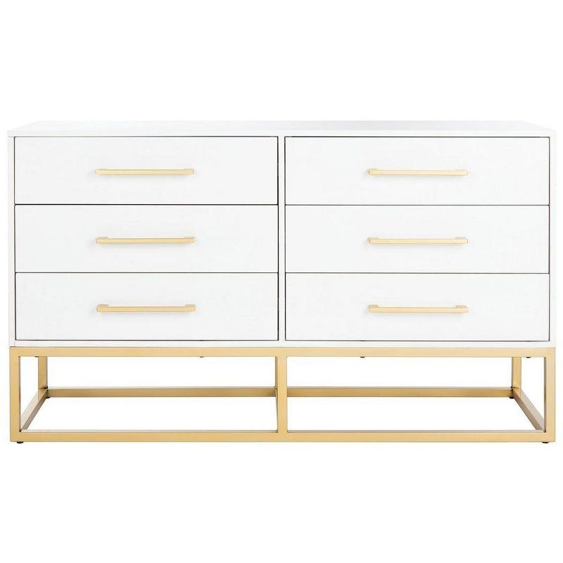 Estelle Transitional White 6-Drawer Dresser with Brass Accents