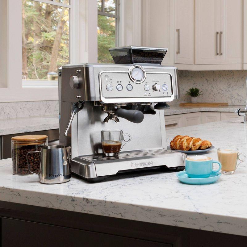 Kenmore Kenmore Espresso Machine With Grinder & Milk Frother, 15 Bar Espresso Coffee Maker, Stainless Steel