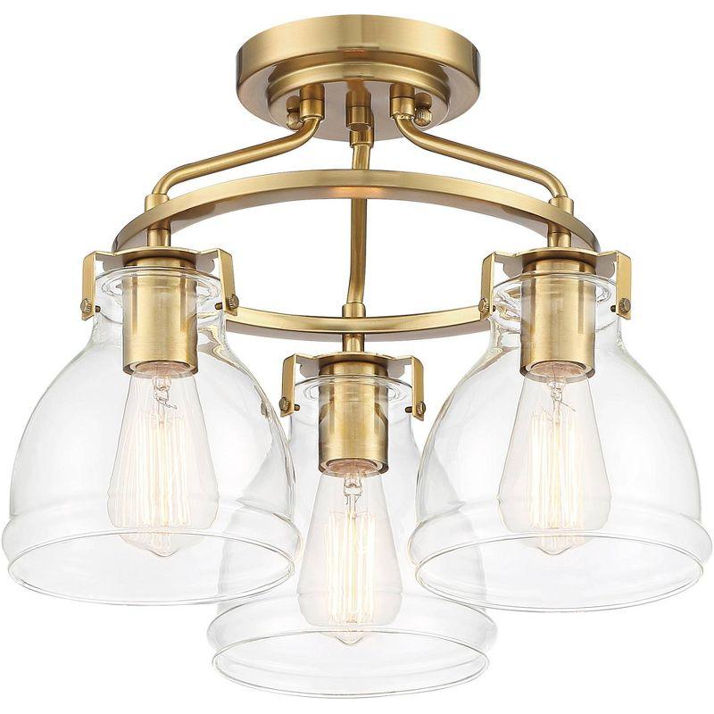 Possini Euro Design Bellis Modern Industrial Ceiling Light Semi Flush Mount Fixture 14 1/2" Wide Plated Soft Gold 3-Light Clear Glass for Bedroom Home