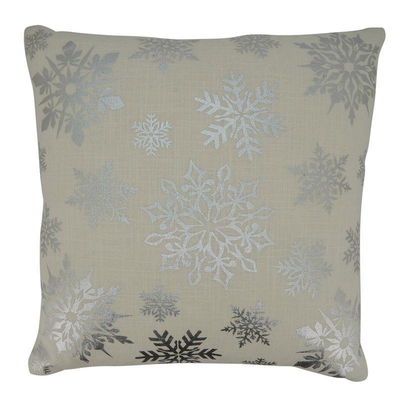 Silver Foil Print Snowflake Square Throw Pillow