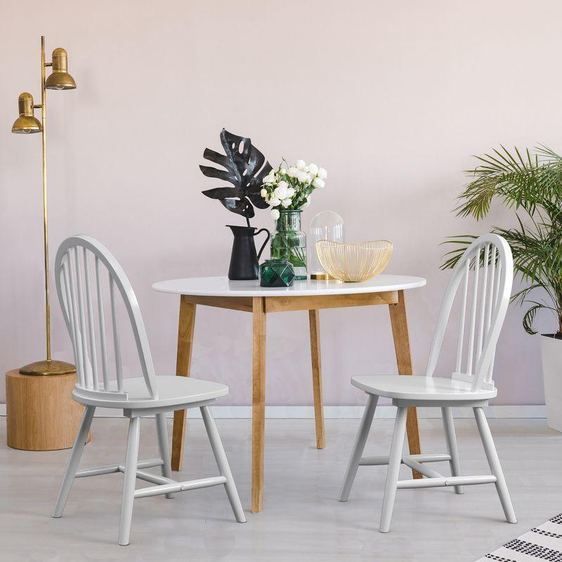 Costway Set of 2 Vintage Windsor Dining Side Chair Wood Spindleback Kitchen Room White