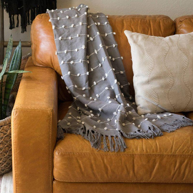 Chic Gray 50"x60" Cotton Woven Throw with Decorative Fringe