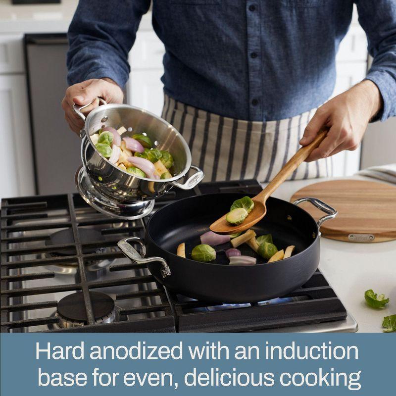 All-Clad 4 Quart Nonstick Sauteuse with Acacia Wood Trivet & Spoon and Glass Lid, HA1 Hard Anodized Cookware