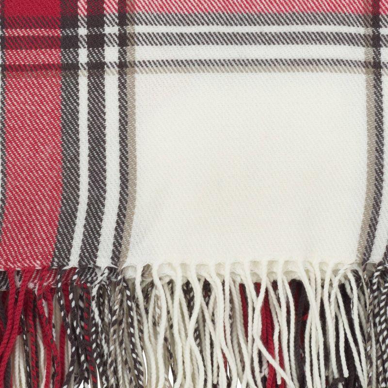 Red and White Plaid Acrylic Throw Blanket with Fringe