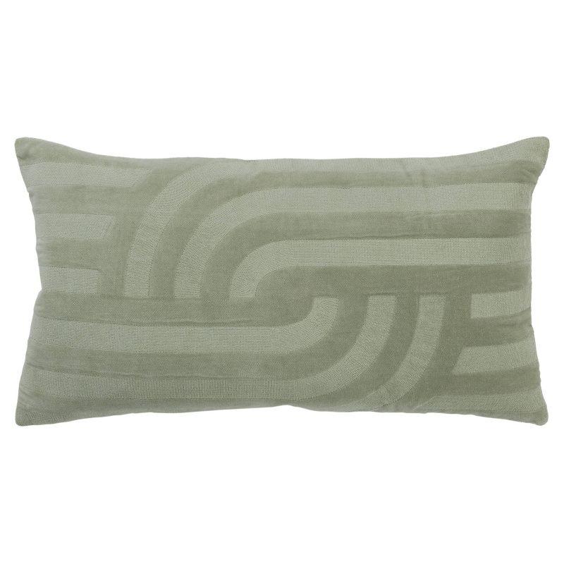 14"x26" Oversized Poly Filled Lumbar Throw Pillow Green - Rizzy Home: Cotton Velvet, Embroidered, Machine Washable