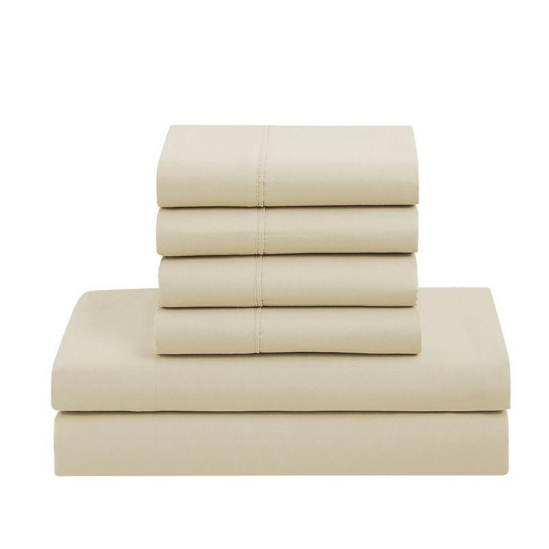 Bed-in-A-Bag Solid Color Comforter & Sheet Set Soft All Season Bedding, Queen, Beige