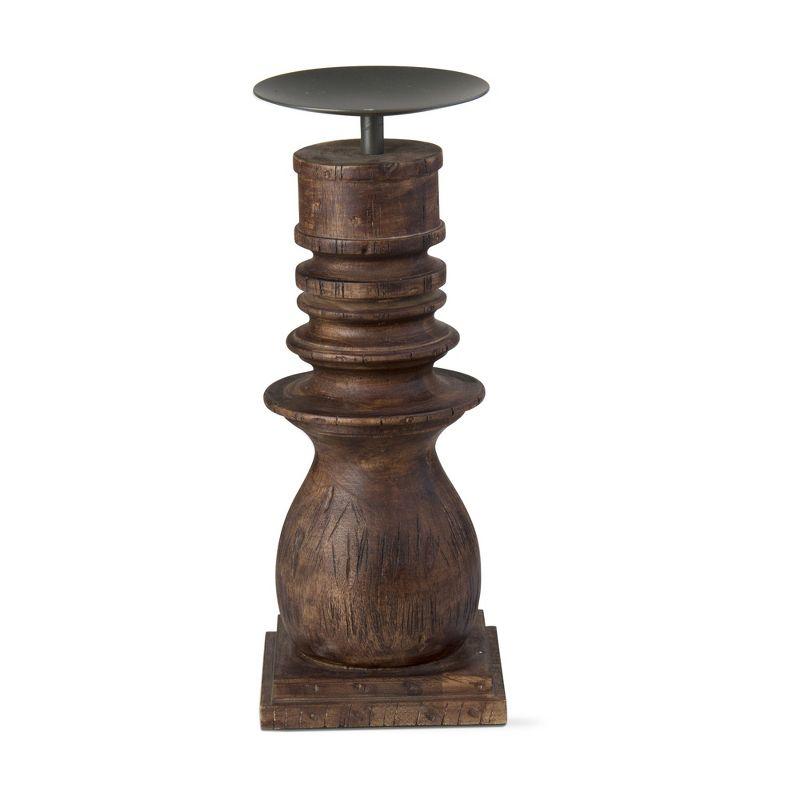 Rustic Mango Wood Pillar Candle Holder, 5.25"