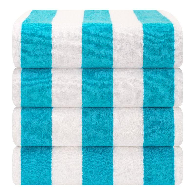 American Soft Linen Beach Towel, 100% Cotton Cabana Striped Beach Towel, 30 in by 60 in Soft Absorbent Beach Pool Towel
, Turquoise Blue