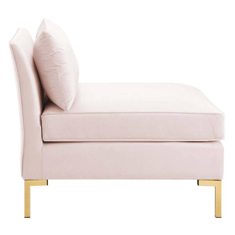 Pink Velvet Armless Chair with Gold Metal Legs