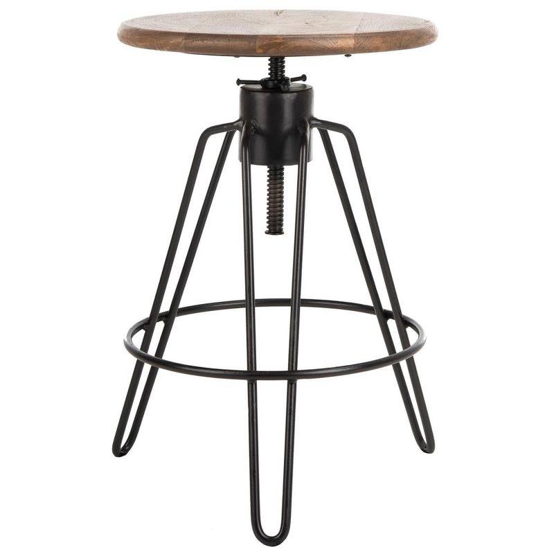 Kai Adjustable Swivel Black Metal and Wood Counter Stool