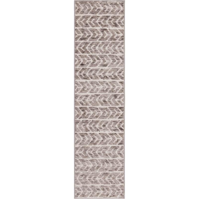 Ivory and Brown Synthetic Outdoor Runner Rug 2' x 8' - Easy Care and Reversible